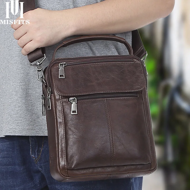 

Men's Genuine Leather Business Shoulder Messenger Bag Cow Leather Multi-function Handbag Casual Oil Wax Leather Zip Briefcase