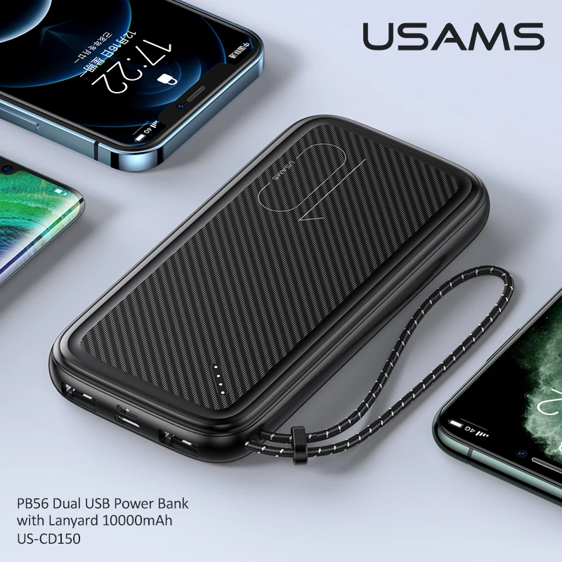 USAMS 10W Mini Power Bank 10000mAh Dual USB Powerbank With Lanyard Portable External Battery For iPhone Xiaomi Huawei Phone top power bank