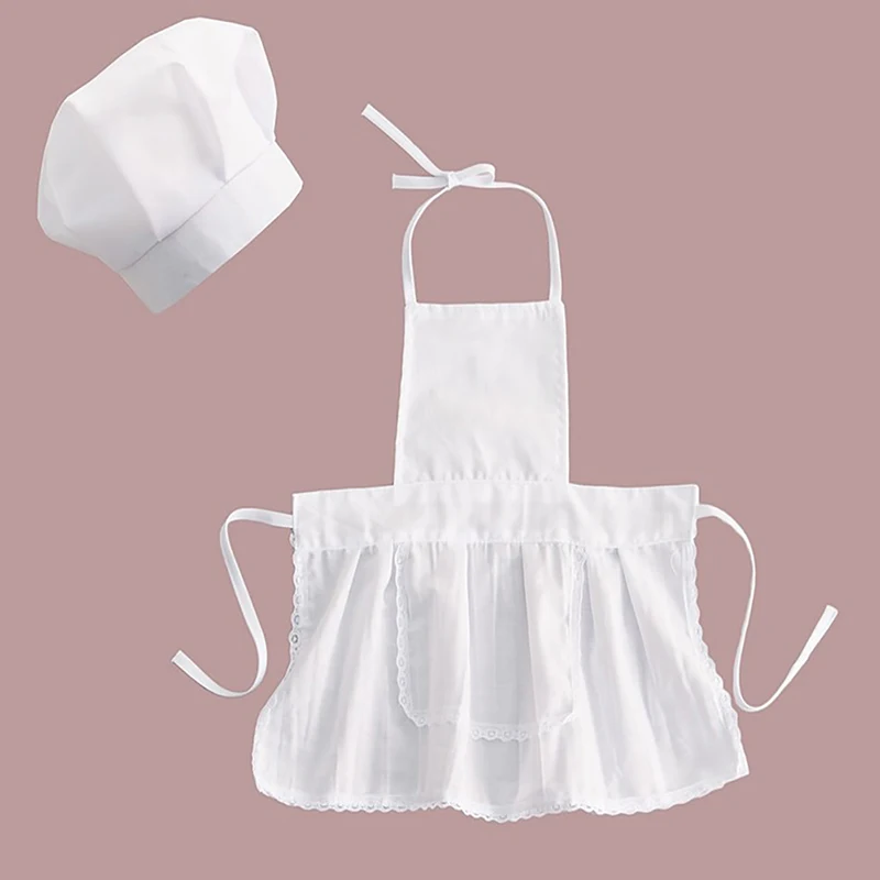 Ensemble de chapeaux de chef en coton mélangé pour enfants, tablier de chef mignon, costume de cuisinier blanc pour bébé, accessoire de photographie de photos, petit tablier de chapeau