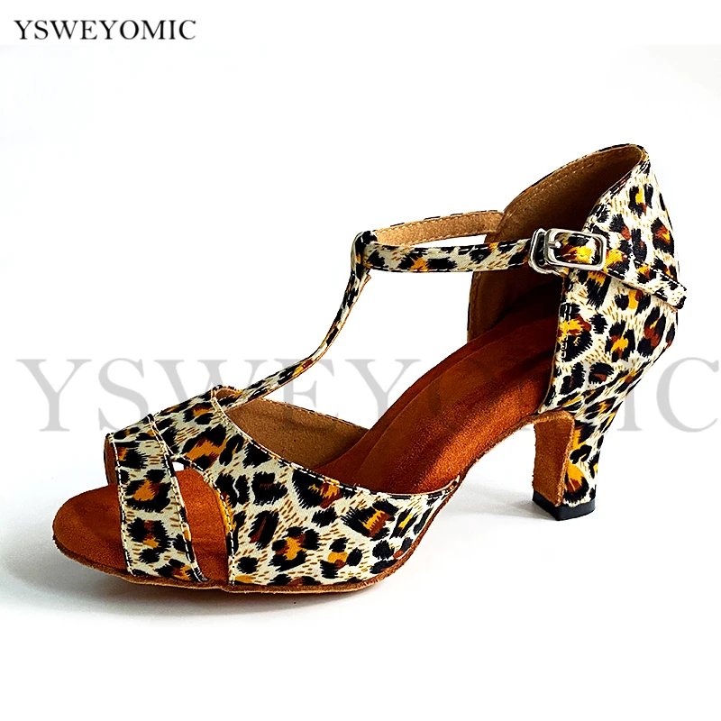 Practise Ballroom Latin Dance Shoes Low Heel 6cm Leopard Satin Soft Insole Use Indoor and Outdoor Salsa Latin Dance Shoes Women