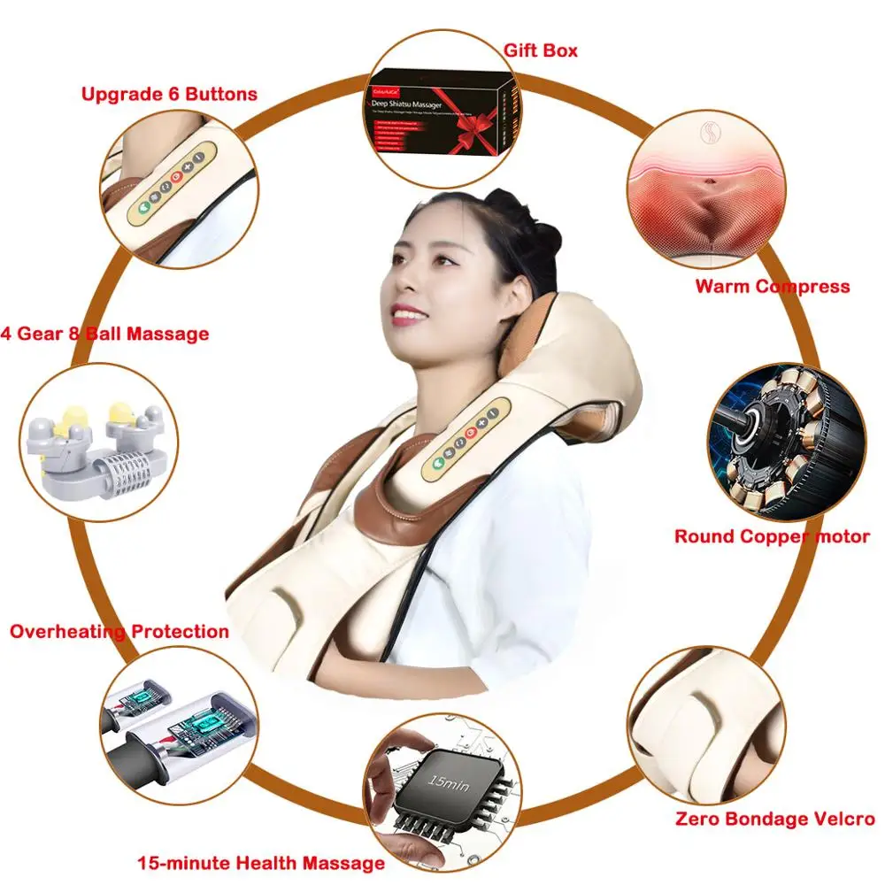 Neck and Back Massager with Adjustable Strap and Heat Electric Shiatsu Shoulder Massagers with Deep Tissue Kneading Massage