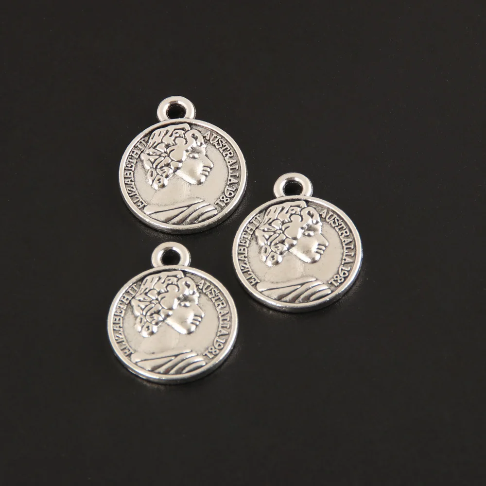 30 Uds. De abalorios de plata con forma de moneda redonda, colgante con retrato, pulsera, collares, joyas de accesorio