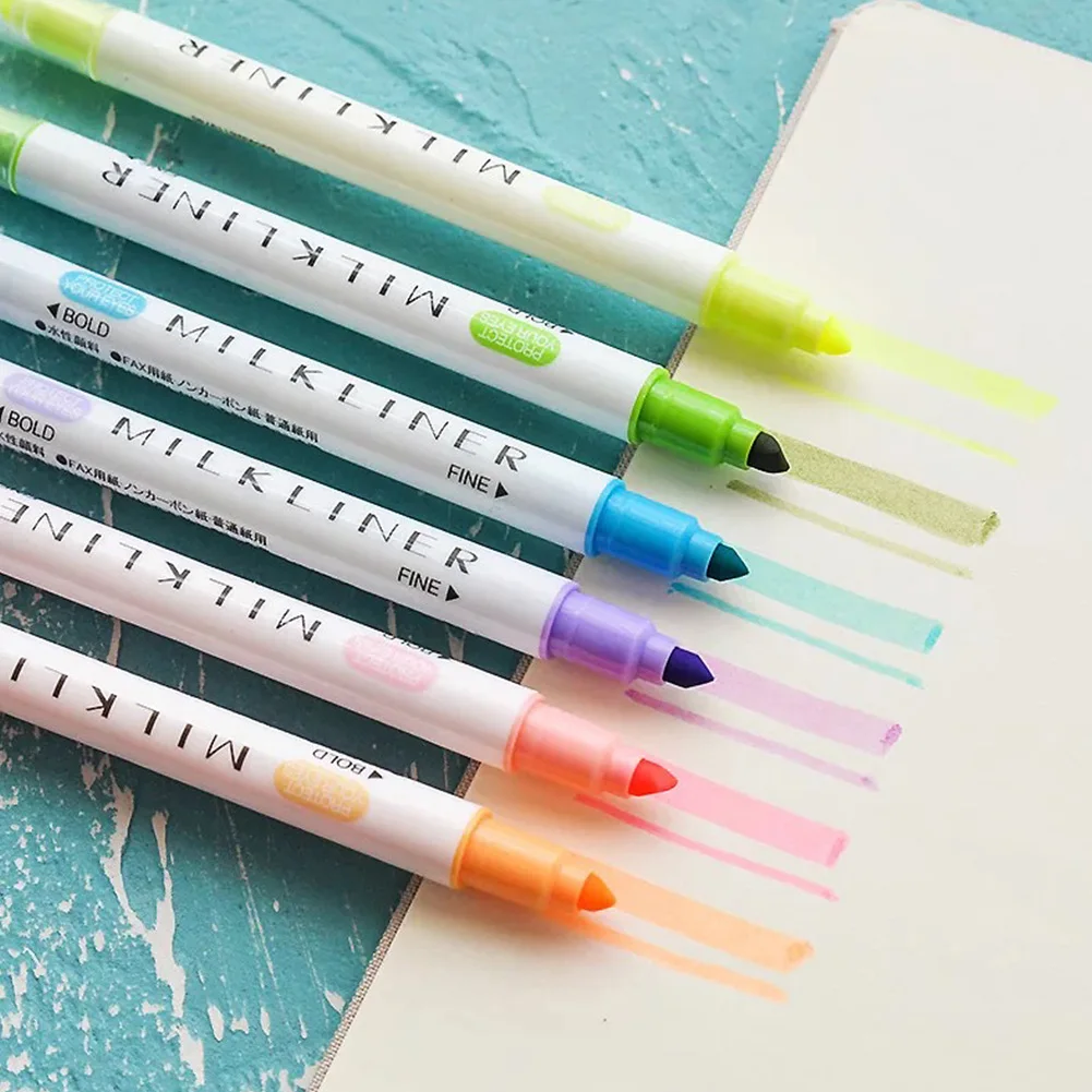 

12pcs Stationery Eye Protection Student Colorful School Double Sided Fluorescent Highlighter Set Mild Office Marker Pen Pastel
