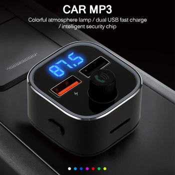 

New Dual USB Car Charger Voltage Detection Car Colorful Atmosphere Light Charger Car Fm Mp3 Player With Breathing Light