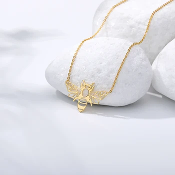 

Rose Gold Color Origami Bee Pendant Necklace For Women Kids Stainless Steel Animal Charm Necklaces Handmade Jewelry BFF