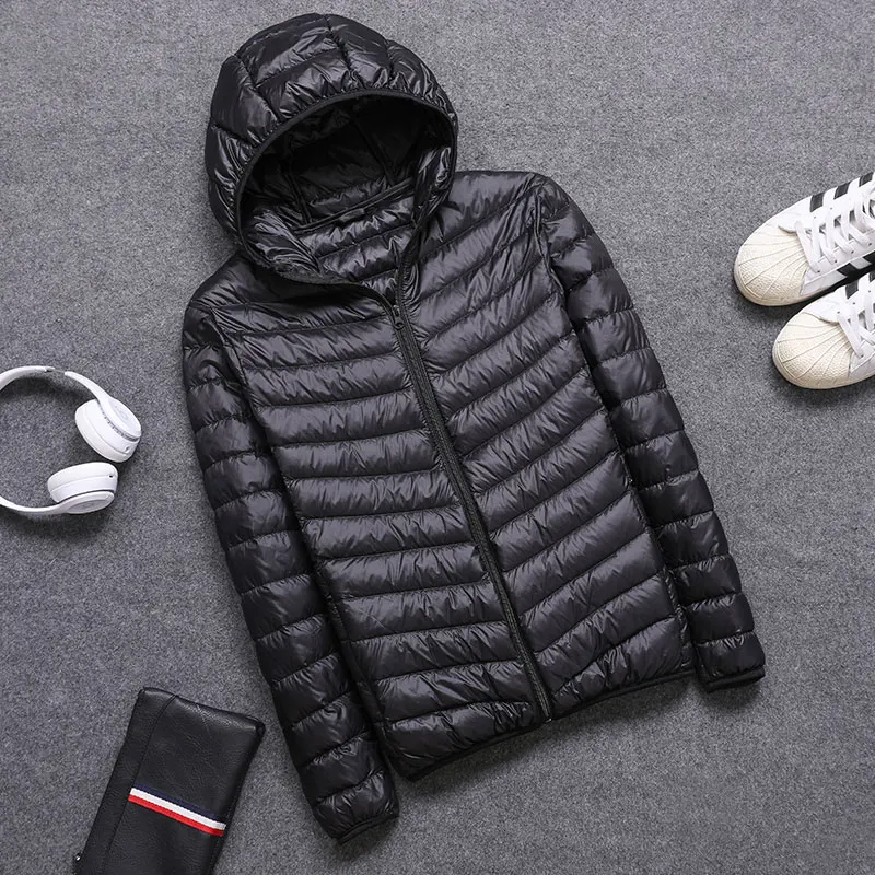 Plus Size S-5XL Mens Hooded Jacket Coat 90% Duck Down Filler Ultra Light Spring Autumn Male Winter Warm Coat+ Portable Bag