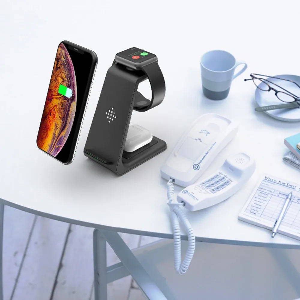 QI 10 Вт Быстрая зарядка 3 в 1 беспроводная зарядная станция для iPhone 11 Samsung Apple Watch 5 4