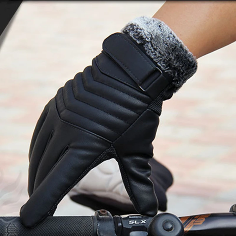 Autumn Winter Velvet Gloves Men Touch Screen Mittens Glove Male Thickening Hiking riding Outdoor Non-slip Leather Gloves cycling gloves,warm gloves,full finger gloves,leather gloves