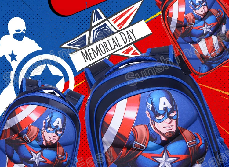 Детская школьная сумка с объемным рисунком из мультфильма Marvel, модный рюкзак для мальчиков с изображением Капитана Америки, рюкзак на молнии, подходит для подростков