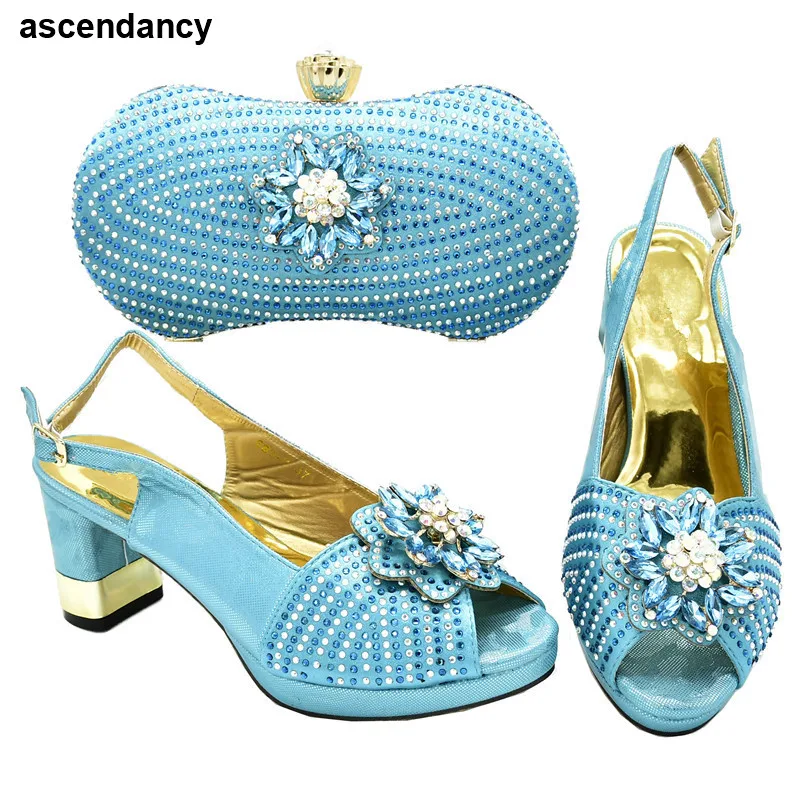 

Latest Design Shoes and Bag Set African Sets 2020 Shoe and Matching Bag for Nigeria Party Summer High Heeled Shoes for Women