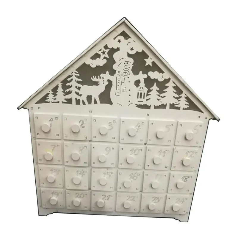 

Christmas Large White Wooden Advent Calendar Reusable Drawers Christmas LED Light Up Xmas Ornament Home Storage Decoration
