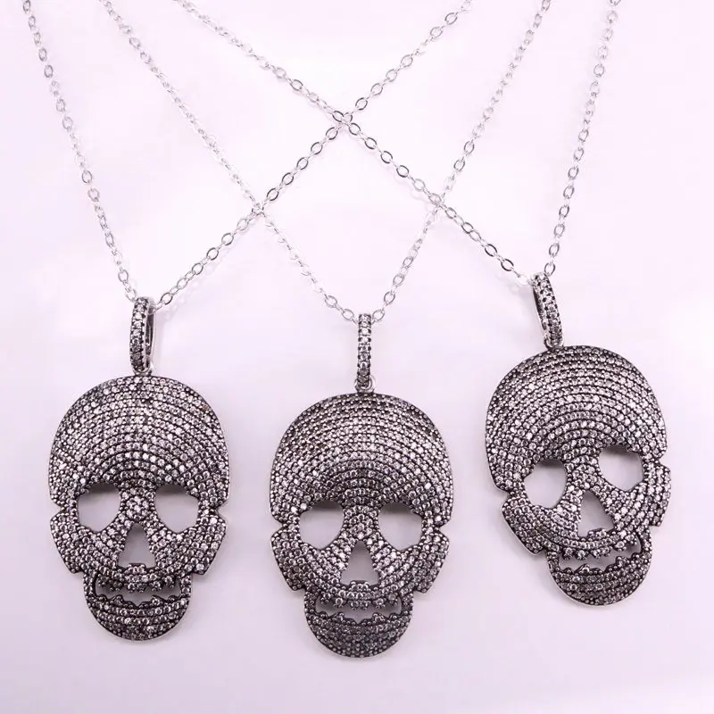 4PCS 26*36mm CZ Micro Pave Skull Pendant Necklace Clear Cubic zirconia pave skull charm pendant necklace | Украшения и аксессуары