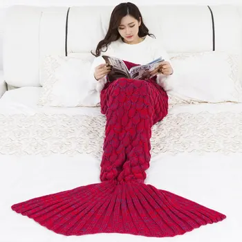 

9 Colors Mermaid Blanket Handmade Knitted Sleeping Wrap TV Sofa Tail Blanket Kids Adult Baby crocheted bag Bedding Throws bag