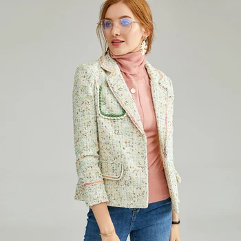 

Runway Tweed Coat Women Jaket Cotton Wool blend Collar Breathable Fabrics Short Coat Spring Autumn Basic Jackets New Fashion