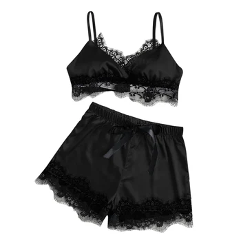 

Women Split Pajama Solid Color Lace Sling Bikini with Pants Sleepdress SAL99