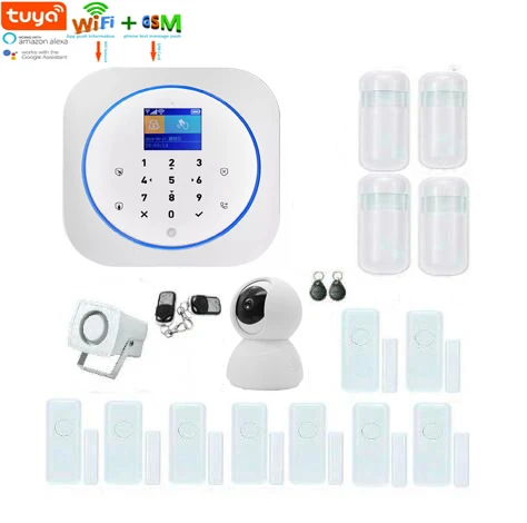 

SmartYIBA Tuya APP RFID Card Arm Disarm WIFI GSM Burglar Anti-theft Alarm System Door/Window PIR Sensor DIY Kit 433Mhz Sensors