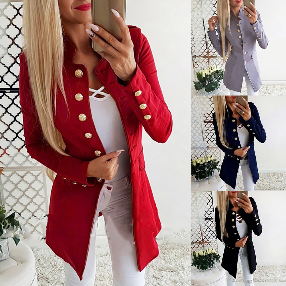 Новинка 2019 Женский винтажный пиджак повседневный двубортный приталенный