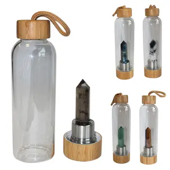 

Natural Quartz Gemstone Glass Water Bottle Direct Drinking Cup Glass Crystal Obelisk Wand Healing Wand Bottle with Rope 2020 new