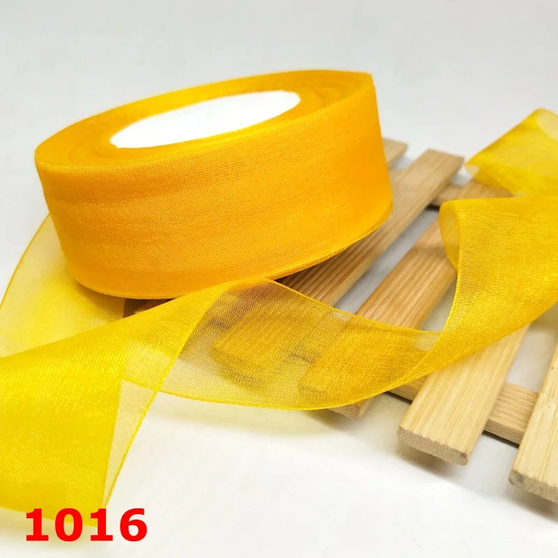 Gold 1016 HL 40 мм Ширина 10 метров/упаковка сплошной цвет органзы ленты Свадебные украшения DIY голова украшения Подарочная коробка Упаковка - Цвет: Gold 1016