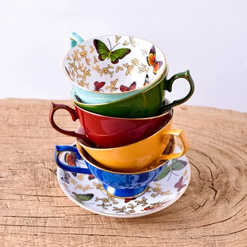 

Coffee cup set afternoon tea cup and Saucer Set Bone China Butterfly mugs