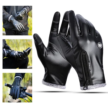 

Men's Leather Gloves Hot Black Winter Warm Touch Screen Gloves For Men Fashion Brand Full Finger Warm Mittens Male Gloves