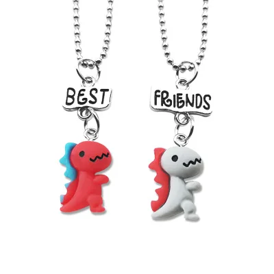 

2PCS/Set Best Friends Dinosaur Children Necklaces Kids Stereo soft simulation Imitation Cake Necklace