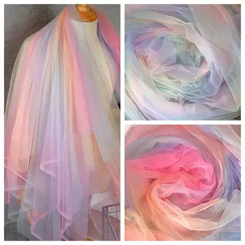 

4 meters quality Soft Thin Rainbow Tulle Tutu Hexagon Mesh Yarn Photo Background Cloth Bridesmaid Wedding Party Decor Supplies