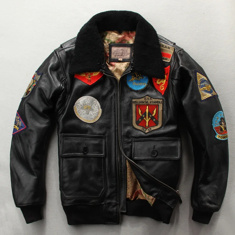 Мужская куртка пилот из 100% натуральной коровьей кожи A2 Куртка Tom Cruise Top Gun воловьей