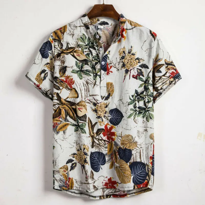 Men Linen Short Sleeve Shirt Summer Floral Loose Baggy Casual Hawaii Holiday Beach Shirts Tee Tops Buttons Blouse National Style Men Linen Short Sleeve Shirt Summer Floral Loose Baggy Casual Hawaii Holiday Beach Shirts Tee Tops Buttons Blouse National Style