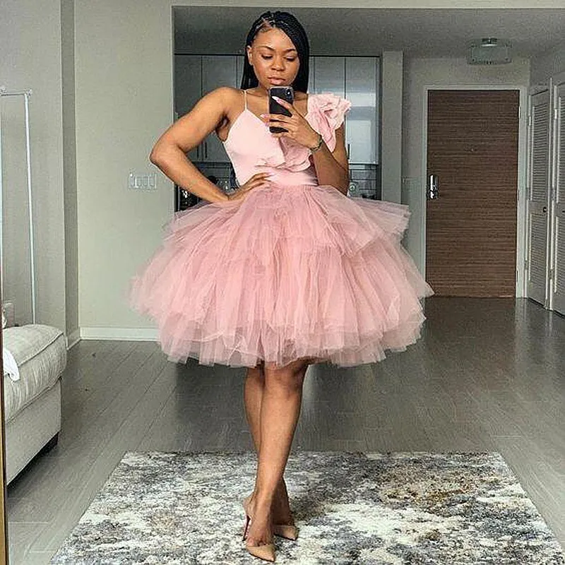 Knee Length Pink Puffy Dress Short Short Puff Sleeves Pink A-Line Babydoll Homecoming Dress Pink Knee Length Pink Puffy Dress Short Short Puff Sleeves Pink A-Line Babydoll Homecoming Dress Pink