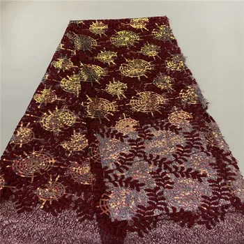 

2020 Latest African Lace Fabric Organza Tulle Mesh Lace Fabric High Quality Gold Line African Nigerian Wedding Fabric run83-22