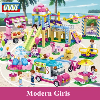 

Building Blocks Modern city Girl Ice-Cream Vehicle Convenience Store coffee shop amusement park toys for girls