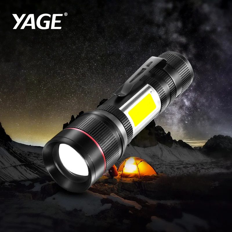 

YAGE Portable Multifunctional Tactical Flashlight T6 Zoomable LED Flashlight Torch Light for COB Rechargeable Battery USB 3 Mode