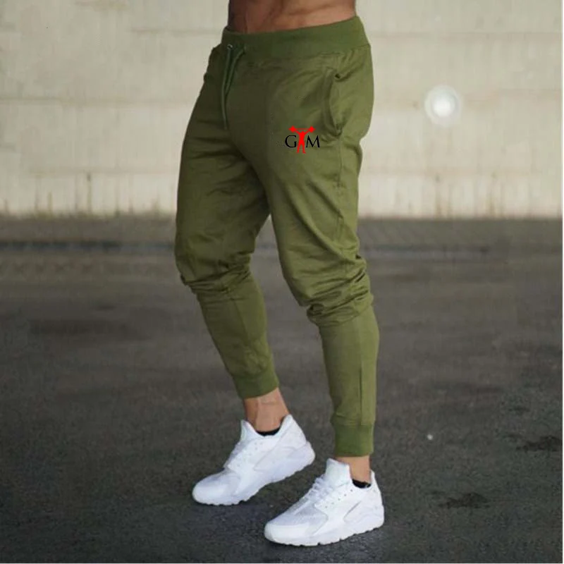 Новые мужские джоггеры Брендовые мужские брюки, тренировочные брюки в повседневном стиле Jogger серые повседневные эластичные хлопковые фитнес-тренировки - Цвет: Армейский зеленый