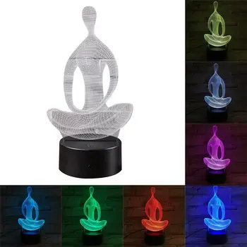 

3D Illusion Acrylic Yoga Meditation LED 7Color Changing Table Lamp Touch Switch Creative Night Light Transparent Desk Ornament