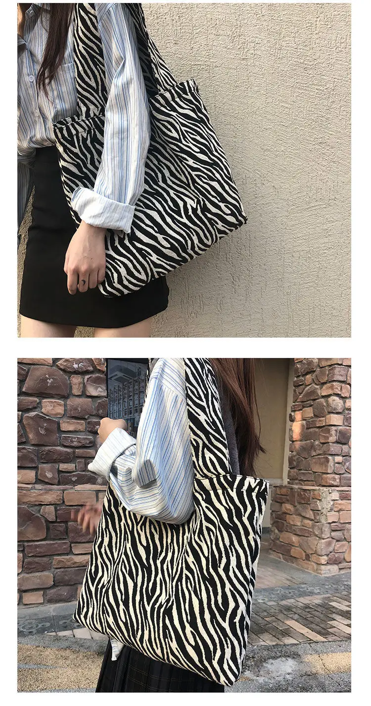 Fashion Large Capacity Zebra Canvas Handbag Women Bag Luxury Shoulder Bag New Shopping Tote Bag Casual Travel Underarm bag