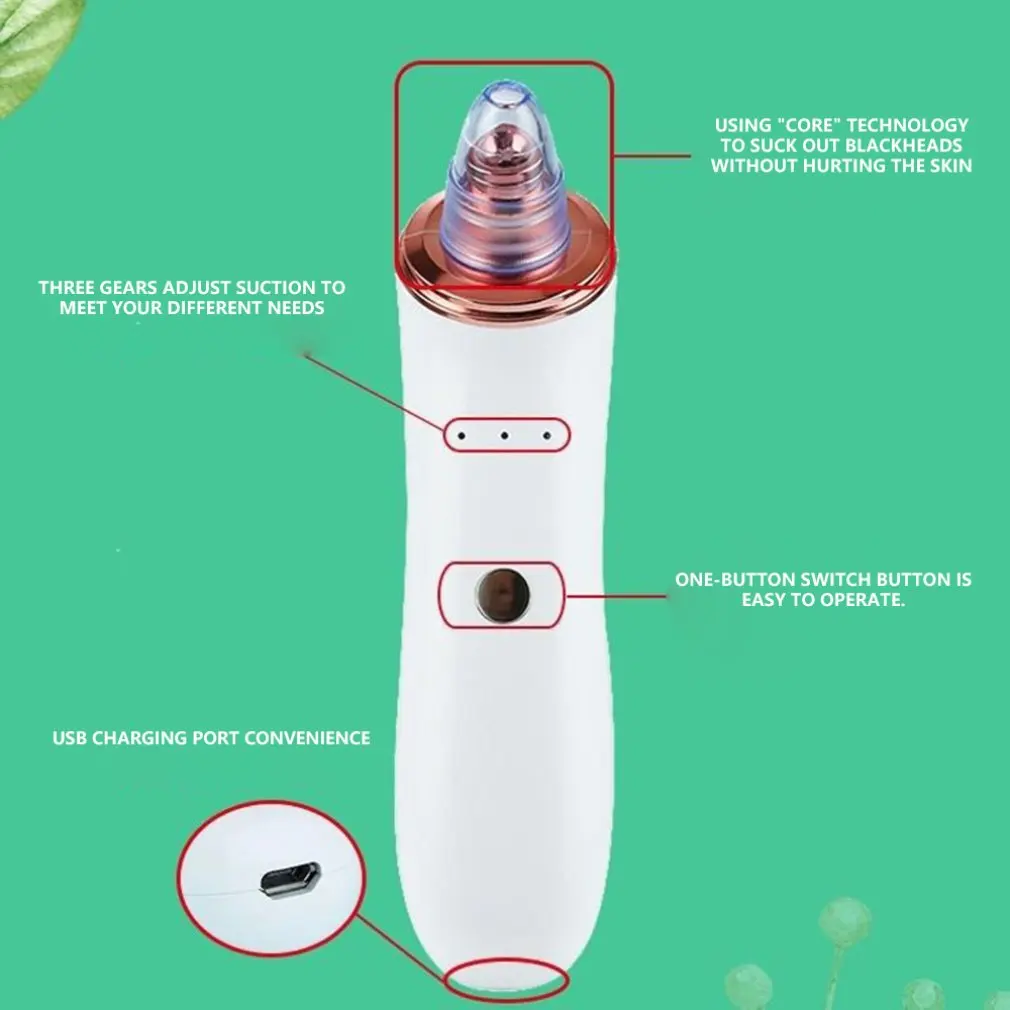 Portable USB Rechargeable Pores Vacuum Electric Face Pore Cleaner Blackhead Remover Acne Suction Facial Cleaning Tool