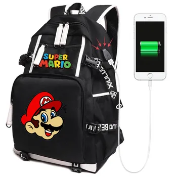 

New Anime Game Mario USB Backpack Men Women Travel Shoulder Laptop Bags Cosplay Cartoon Kids Teens School Student Bags Bookbag