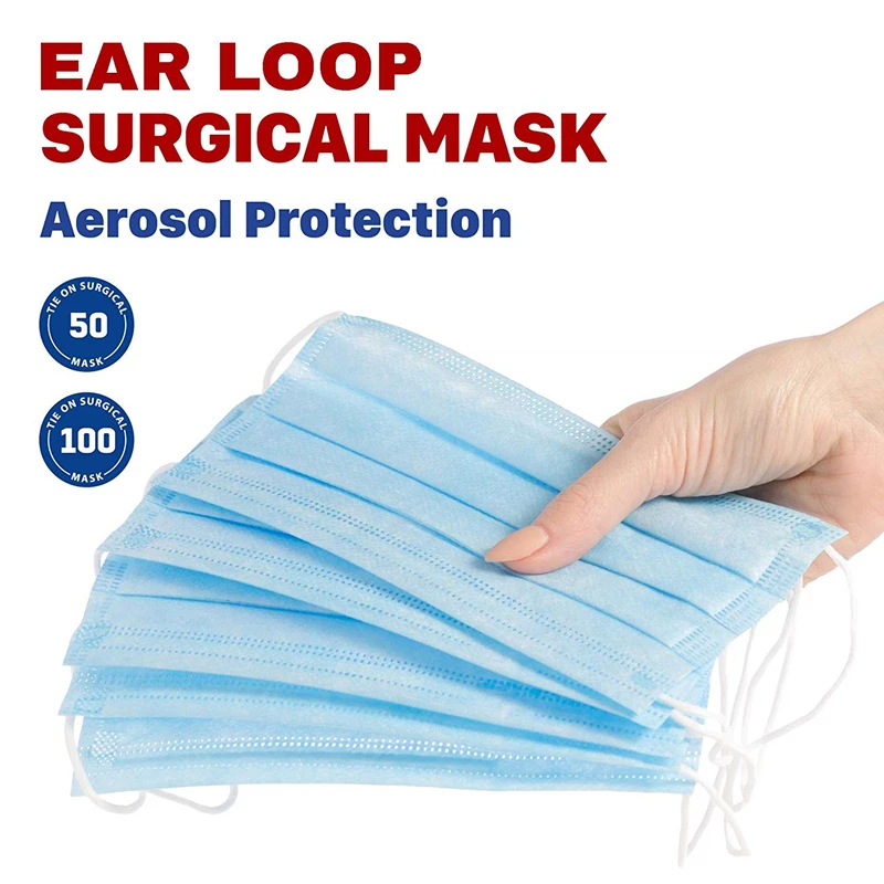 

10/20/50/100pcs Non Woven Disposable Face Mask 3 Layer Medical Dental Earloop Activated Carbon Anti-Dust Face Surgical Masks