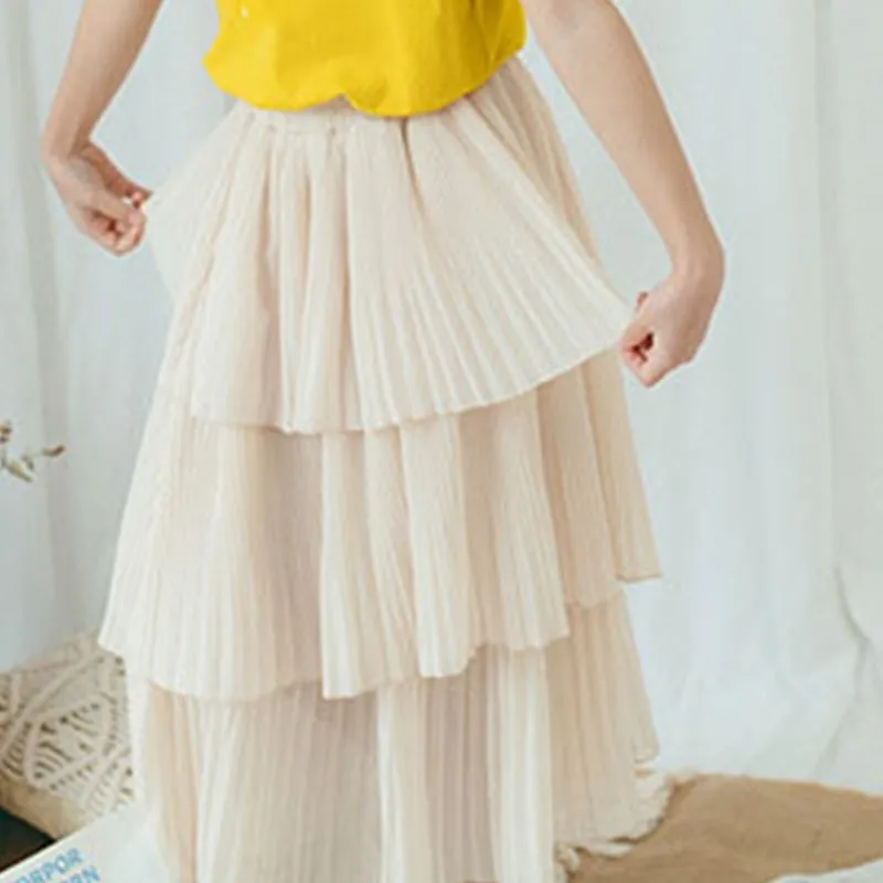 girl skirts Многослойные шифоновые юбки для больших девочек; школьная Бежевая длинная юбка макси для девочек; сезон лето-весна-осень; Одежда для маленьких детей; Новинка года - Цвет: girl skirts