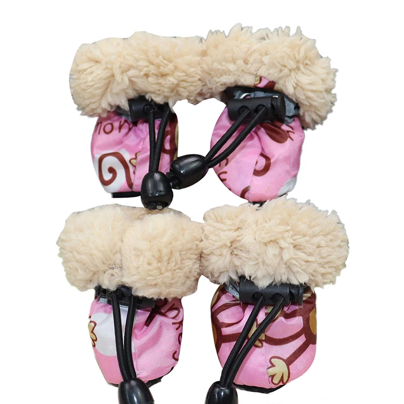 4 упаковки/комплект; комплект зимних непромокаемых сапог для домашних животных с флисовой подкладкой; Водонепроницаемая нескользящая обувь с героями мультфильмов; обувь для собак