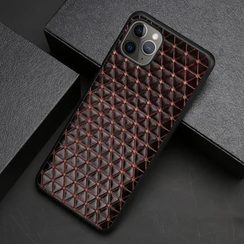 

Genuine Leather Phone Case For iPhone 11 Pro Case For Apple X XS Max XR 9 8 7 6 6S Plus Cowhide Triangle Business Texture Cover