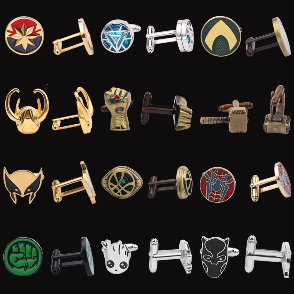 Disney Marvel Superhero Iron Man Captain America Spiderman Hulk Thor Loki Groot Black Panther Cufflinks Infinity Glove crystal cufflinks