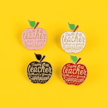 

Fruit Apple Metal Enamel Brooch I'm A Teacher Badge Pin Creative Teacher's Day Thanksgiving Clothing Jewelry Accessory Gift