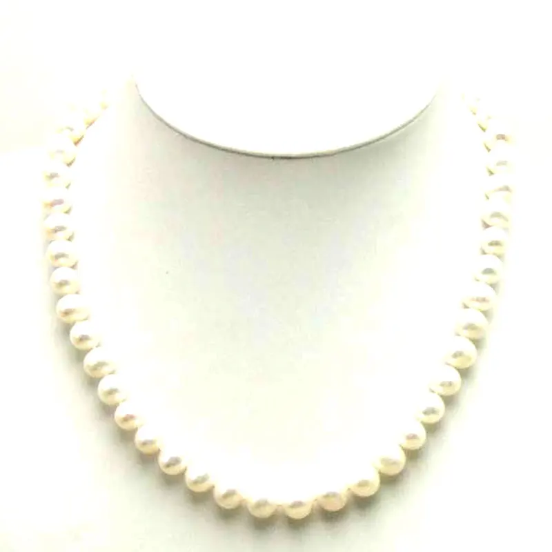 Qingmos Natural White Pearl Necklace for Women with 9-10mm Round Freshwater White Pearl Necklace 17