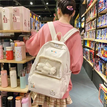 

College style school bag Harajuku literary canvas student schoolbag high-capacity backpack for junior and high school students