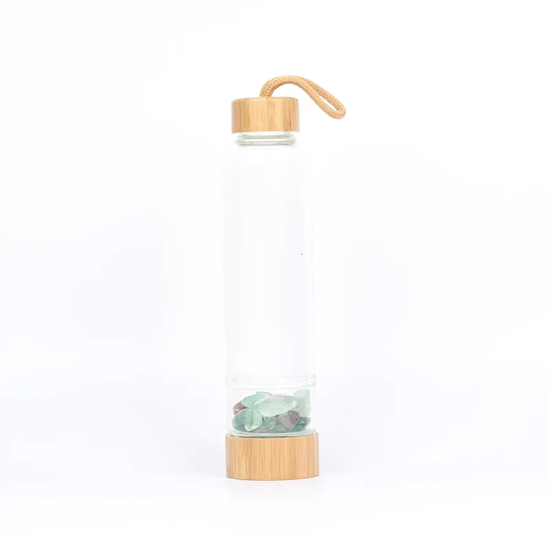 Soffe натуральный хрусталь камень стеклянная бутылка для воды 450 мл портативный креативный Деревянный чехол лечение здоровья непосредственно бутылки для воды