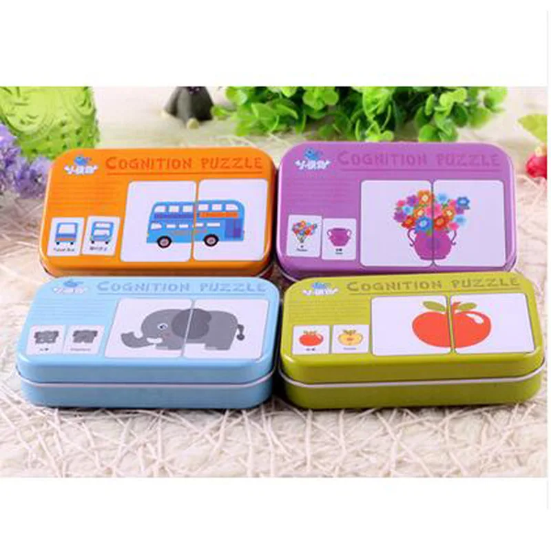 

Puzzle Box Montessori Fruit Early Education Animal Cognitive Card Learning Cognition Cartoon Puzzles Toy Baby Kid toy 32pcs