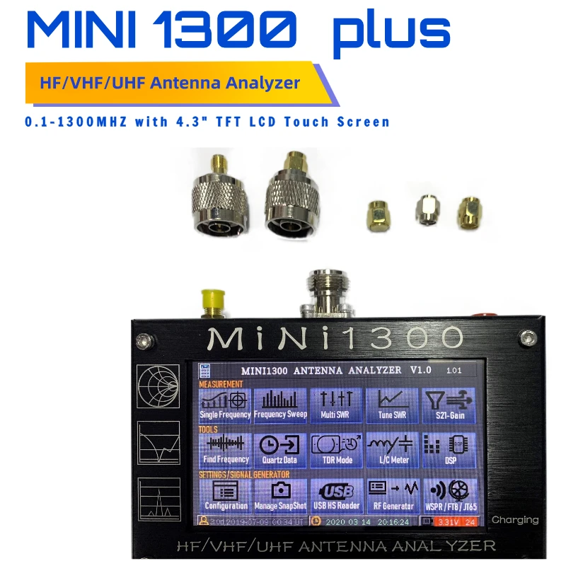 MINI1300 5V/1.5A HF VHF UHF антенный анализатор 0 1-1300MHZ счетчик частоты SWR метр 1-1999 с 4 3 &quotTFT LCD