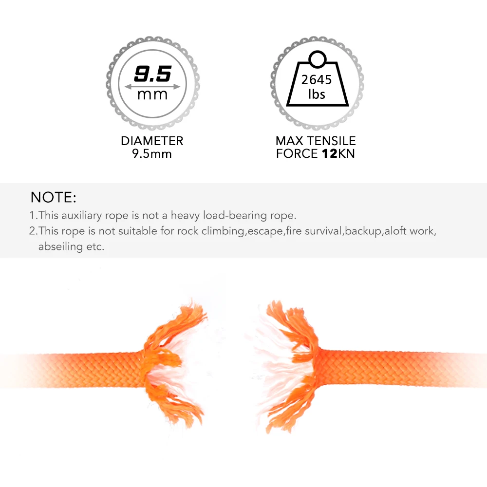 10 Meters 12KN Outdoors Climbing Rope with Carabiner 9.5mm Diameter 2645lbs Rope Safety Rope